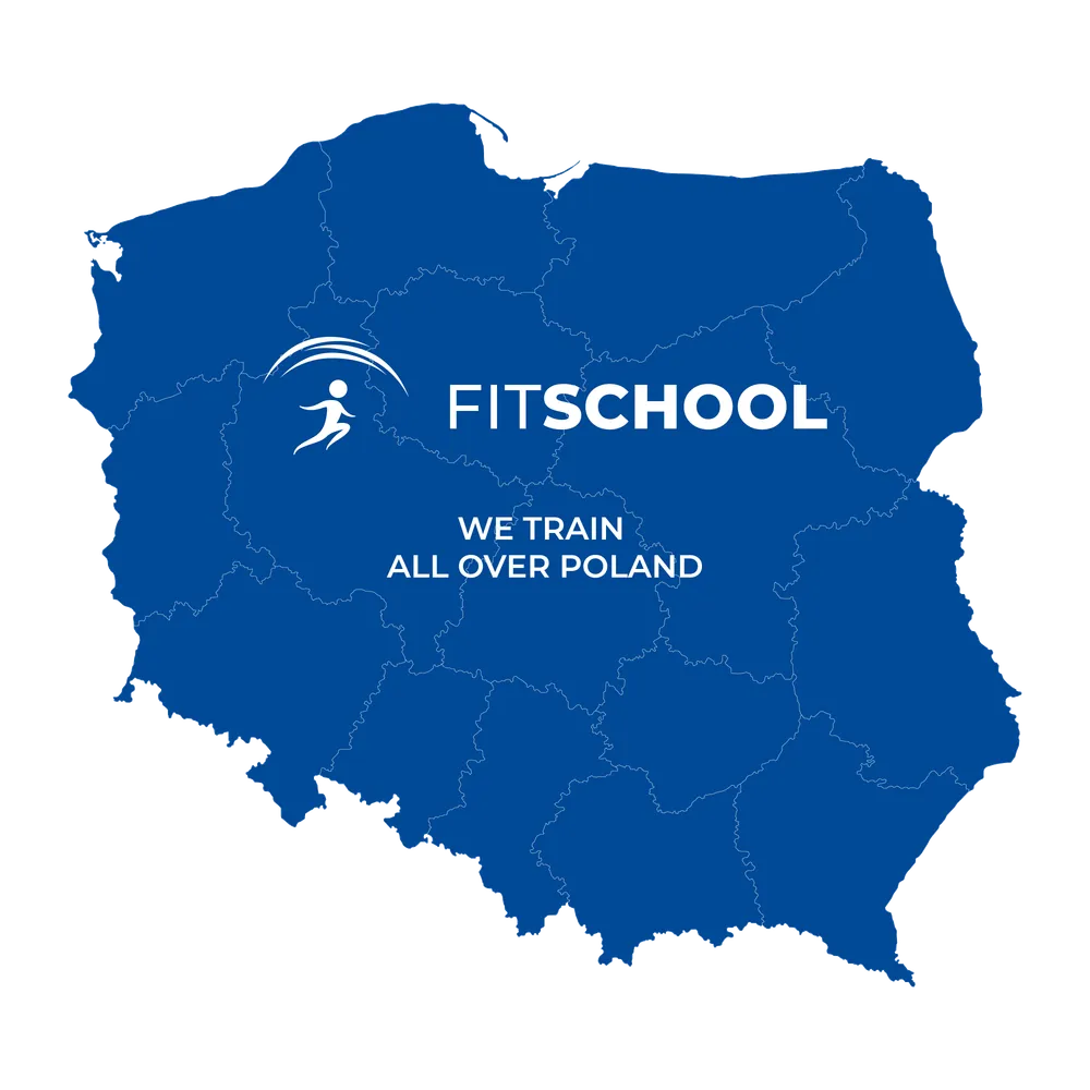 logo programu Fit School mapa Polski z napisem FitSchool